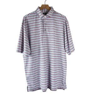 Footjoy Mens White Red Striped Cowans Ford Golf Club Polo Shirt